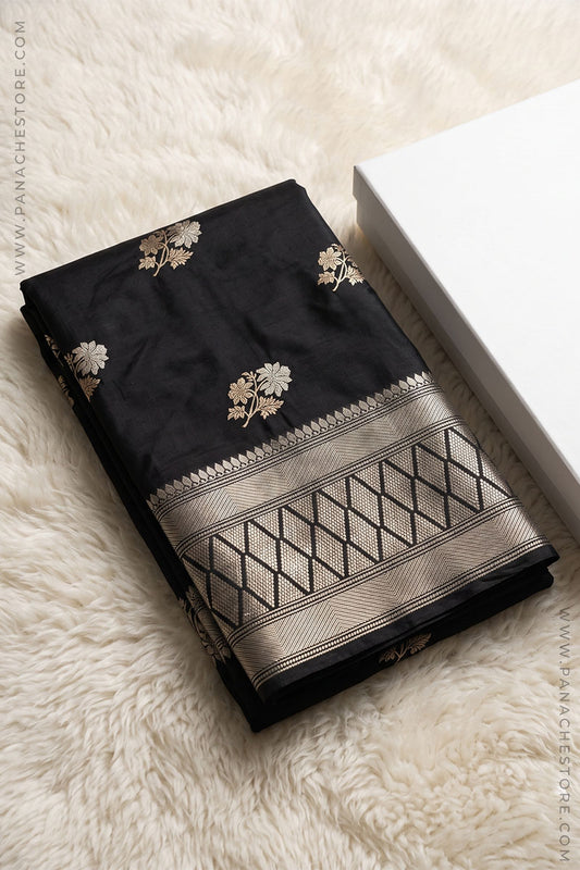 Rich Black Banarasi Silk Saree - Katan Silk