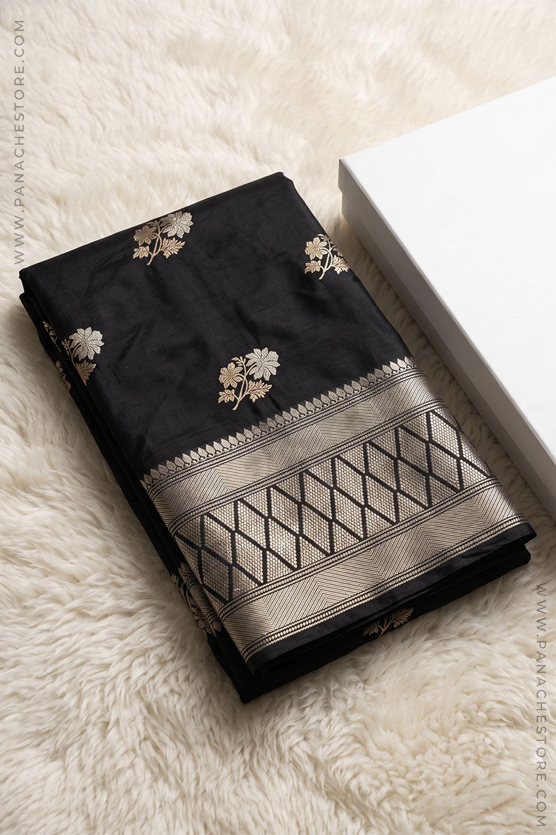 Rich Black Banarasi Silk Saree - Katan Silk