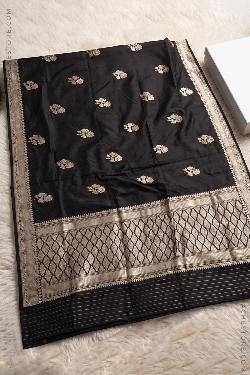 Rich Black Banarasi Silk Saree - Katan Silk