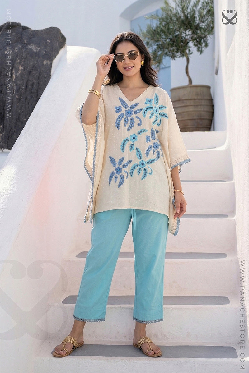 Butter Yellow Kaftan Set with Turquoise Pants