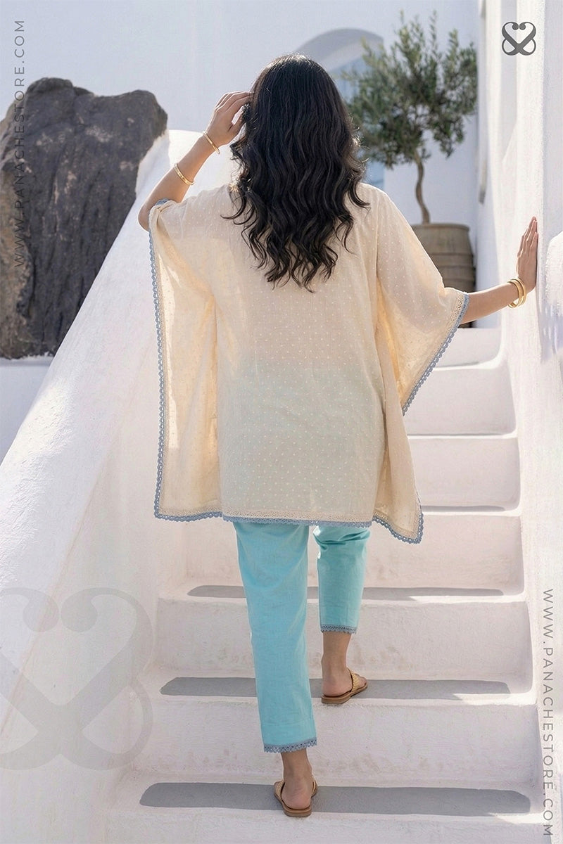 Butter Yellow Kaftan Set with Turquoise Pants