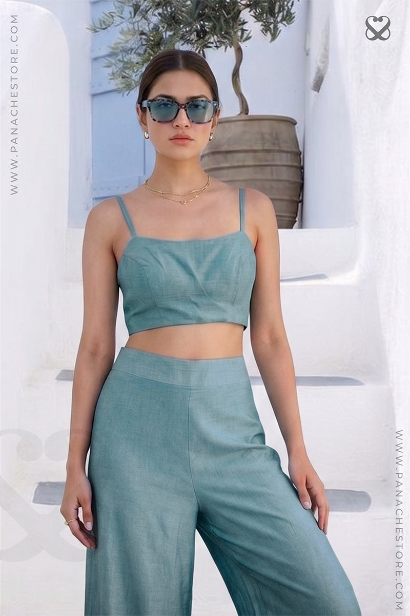 Deep Aqua Blue 3-Piece Kaftan Set with Cowrie Shells Work