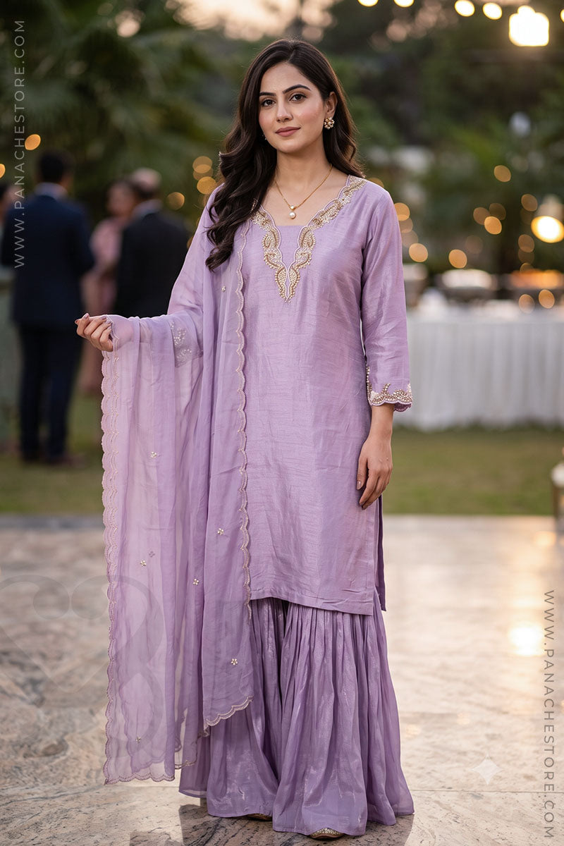 Front Pose: Lilac Salwar Kameez Suit Set For Women, Wedding Suit Set, Festive Suit set