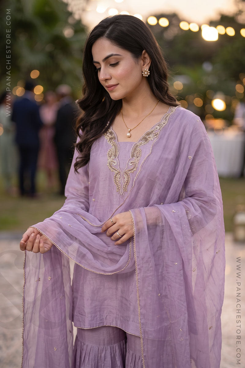 Closeup Shot: Lilac Salwar Suit Set For Women, Wedding Suit Set, Festive Suit set