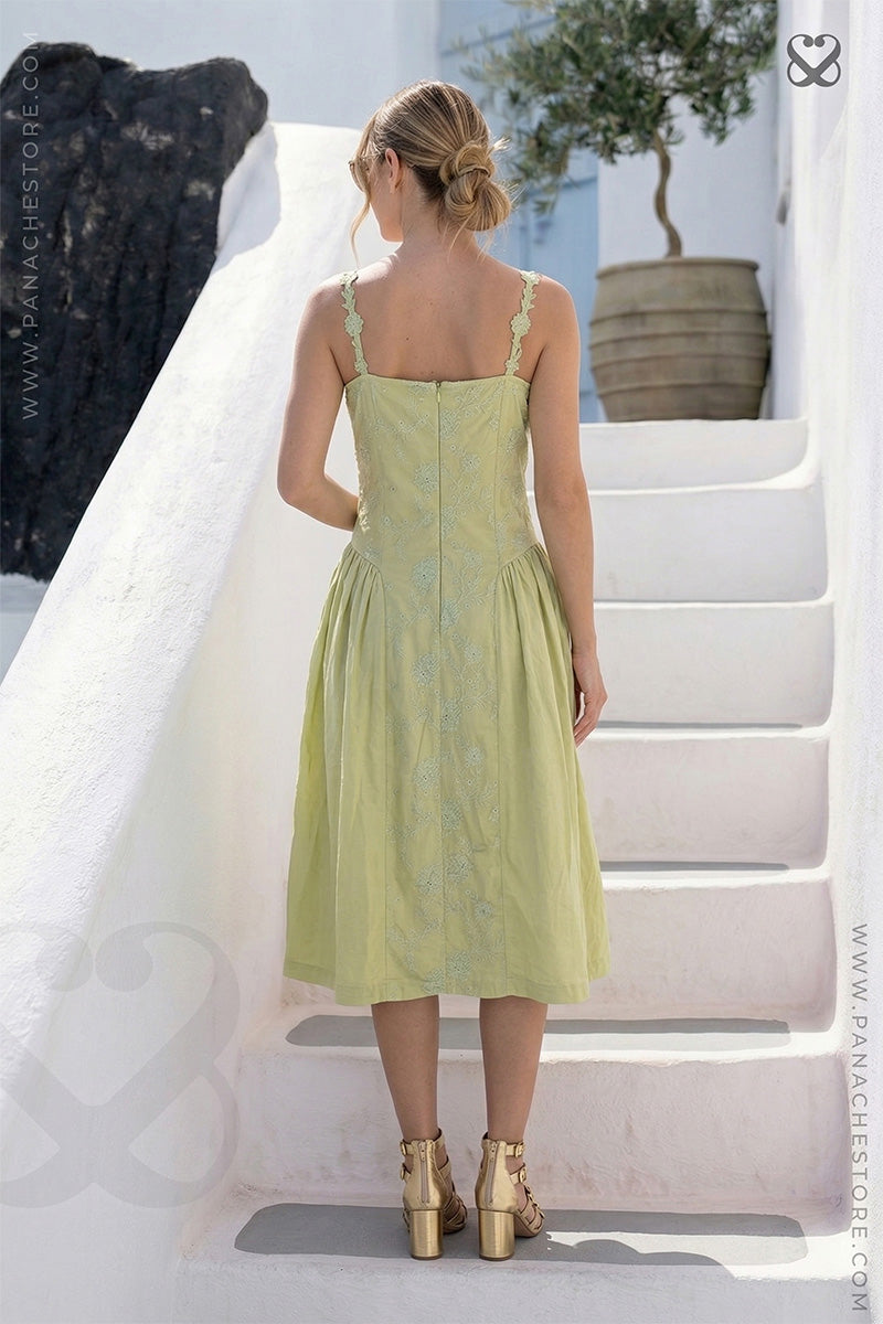 Lime Green Summer Dress with Corset Bodice