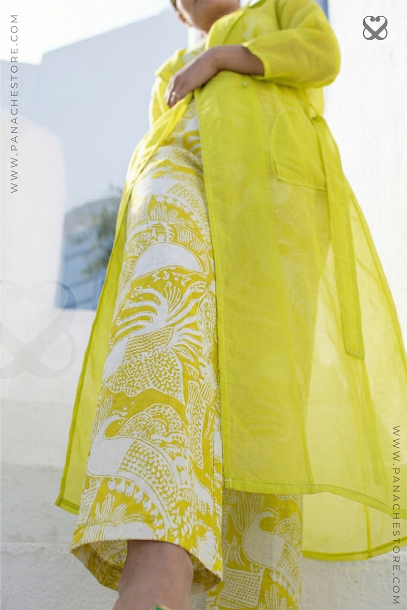 Lime Yellow 3-Piece Summer Set with Organza Shrug