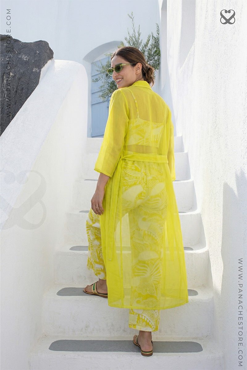 Lime Yellow 3-Piece Summer Set with Organza Shrug