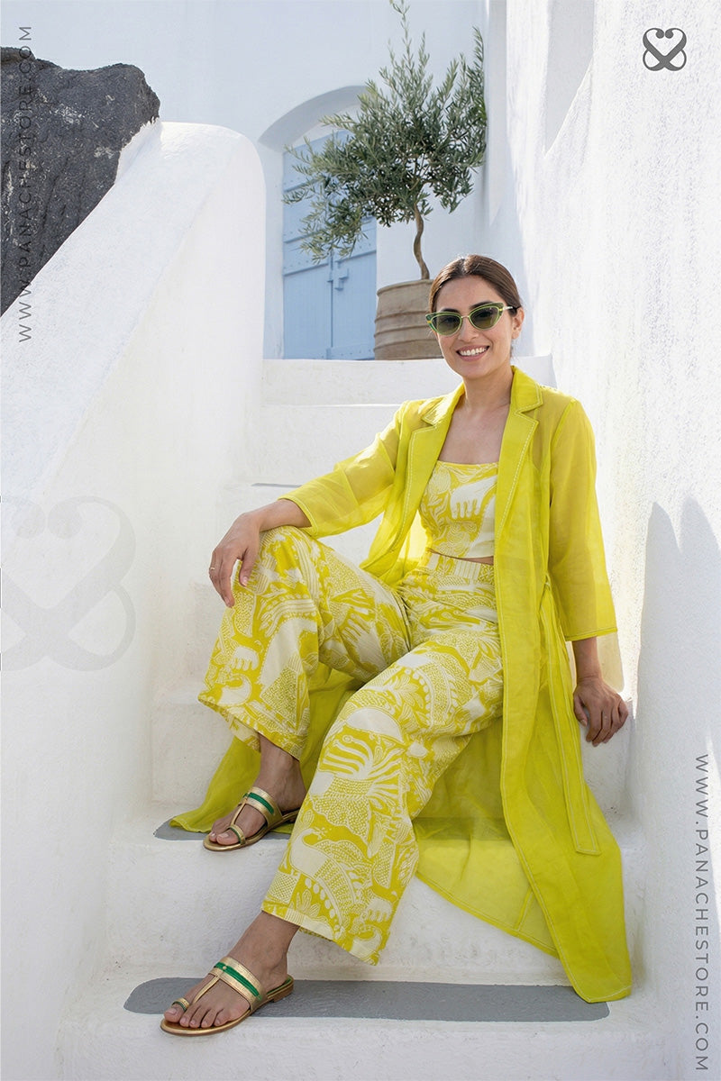 Lime Yellow 3-Piece Summer Set with Organza Shrug