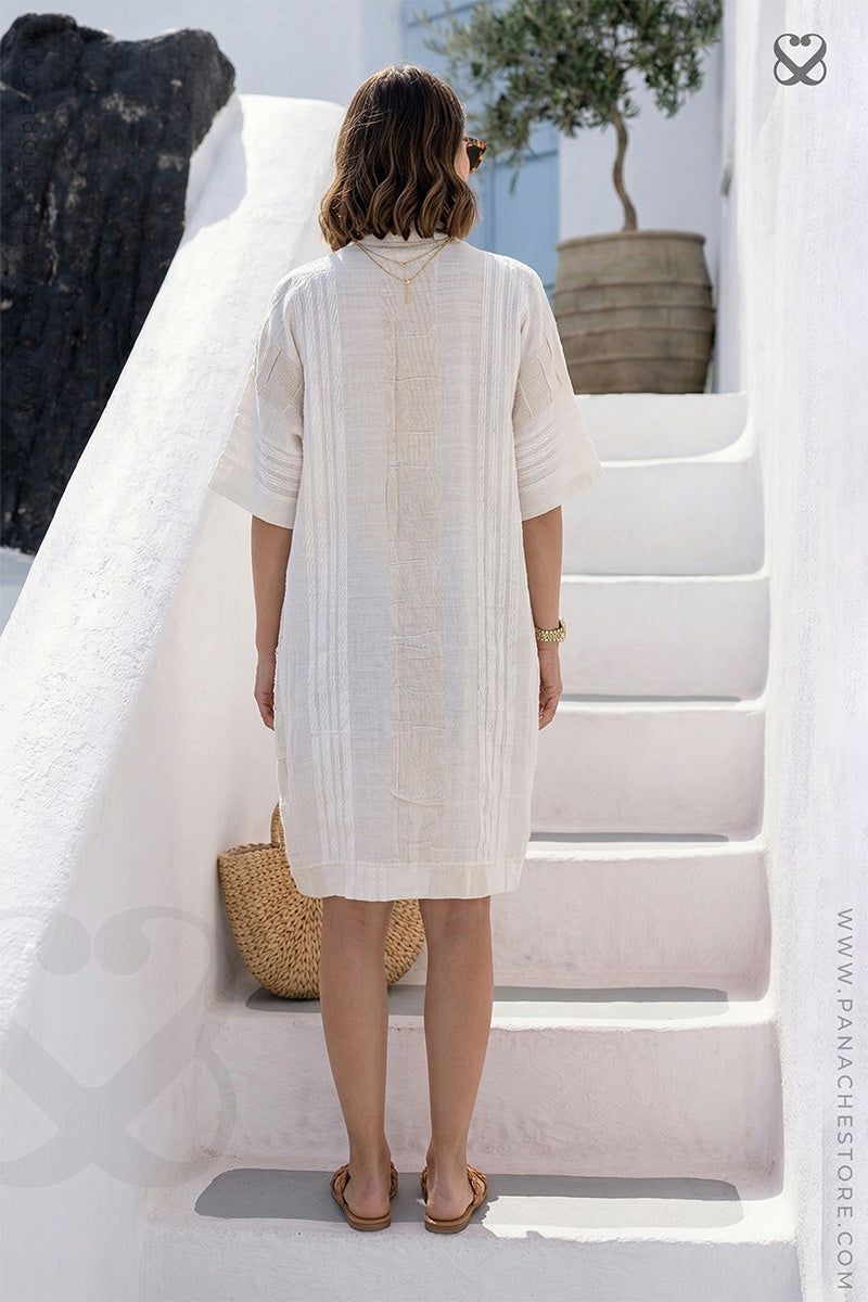 Ivory White Linen Top with Asymmetrical Hem