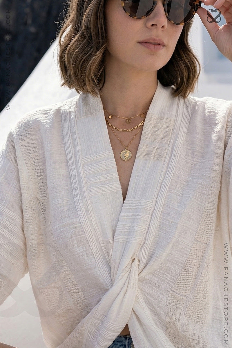 Ivory White Linen Top with Asymmetrical Hem
